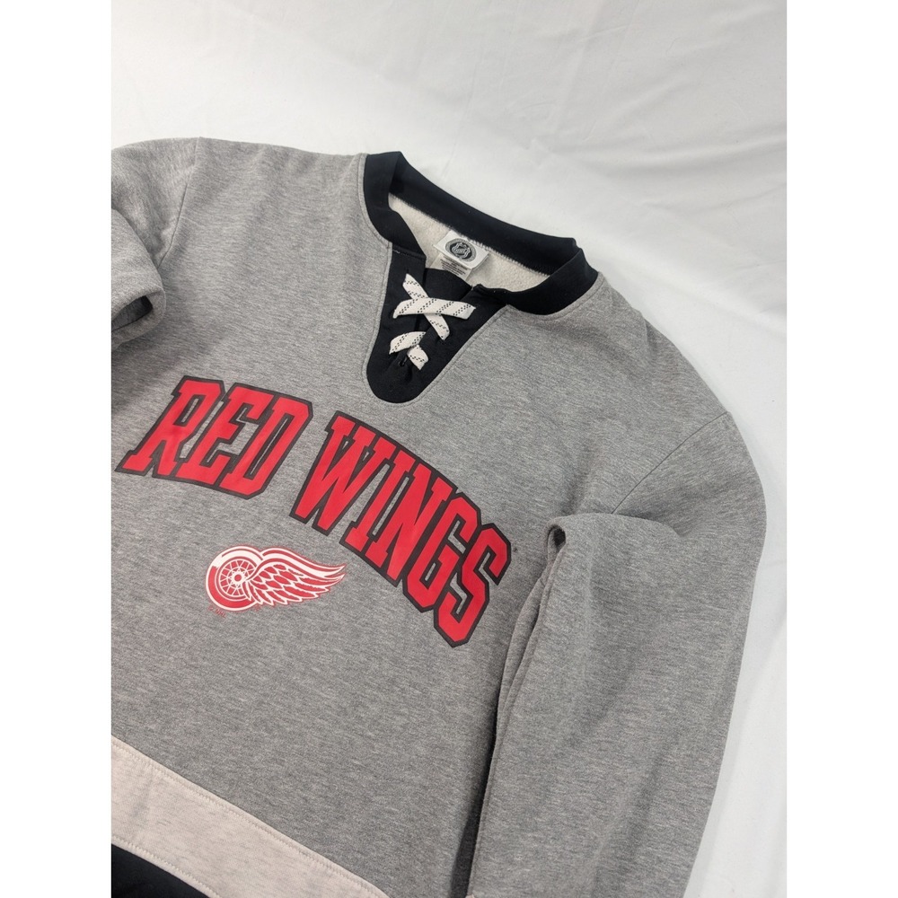 Detroit Red Wings NHL Team Apparel Laced Sweatshirt Gray Black Men's Size Medium